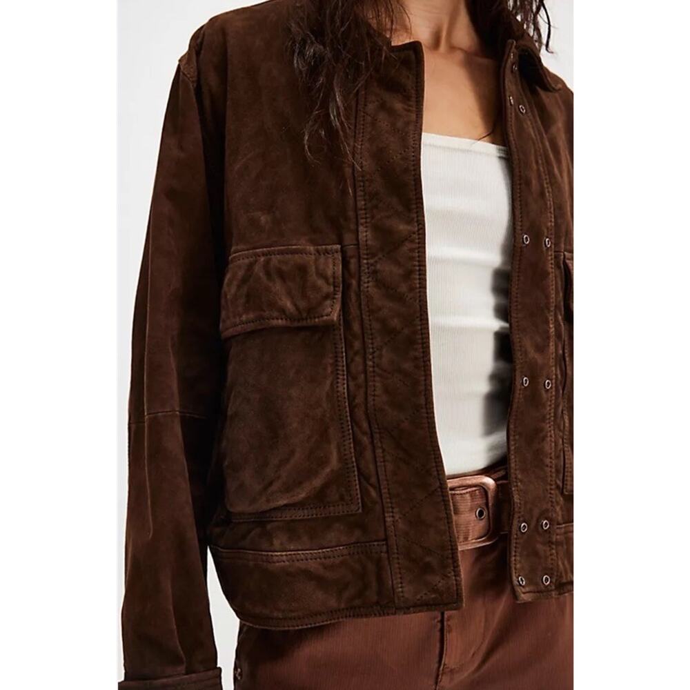 Free People x Yellowstone Suzy Goat Suede Leather Jacket Brown Medium LIMITED - Picture 2 of 16